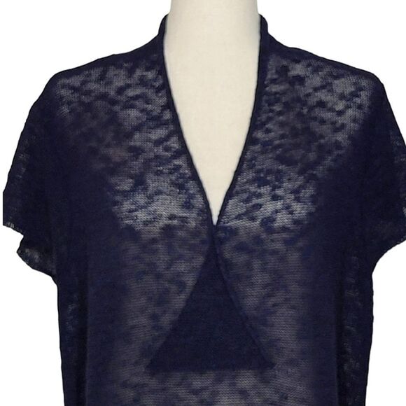 Eileen Fisher Navy Blue Linen Blend V-neck Cap Sleeve Sheer Sweater Size L - Picture 5 of 8
